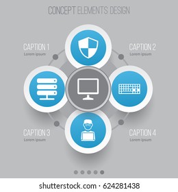 Computer Icons Set. Collection Of Defense, Programmer, Database And Other Elements. Also Includes Symbols Such As Man, Storage, Desktop.