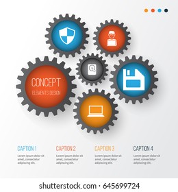Computer Icons Set. Collection Of Defense, Laptop, Programmer And Other Elements. Also Includes Symbols Such As Computer, Hard, Notebook.