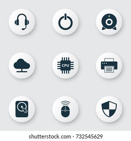 Computer Icons Set. Collection Of Defense, Power On, Tree And Other Elements. Also Includes Symbols Such As Online, Mouse, Shield.