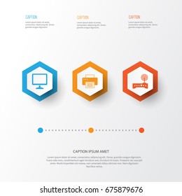 Computer Icons Set. Collection Of Desktop, Printing Machine, Router And Other Elements. Also Includes Symbols Such As Monitor, Screen, Printing.