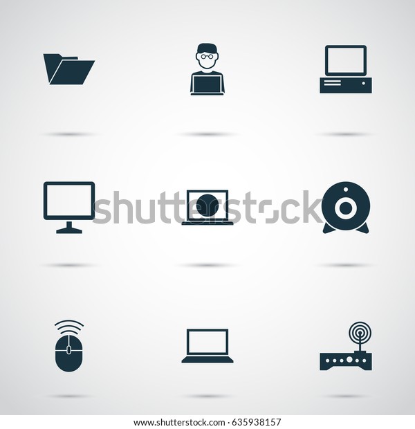 Computer Icons Set. Collection Of Desktop,\
Dossier, Broadcast And Other Elements. Also Includes Symbols Such\
As Folder, Monitor,\
Desktop.