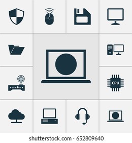 Computer Icons Set. Collection Of Diskette, Tree, Computer Mouse And Other Elements. Also Includes Symbols Such As Mouse, Online, Computer.