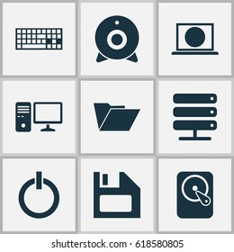 Computer Icons Set. Collection Of Dossier, Hdd, Diskette And Other Elements. Also Includes Symbols Such As Diskette, Web, Server.