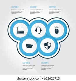 Computer Icons Set. Collection Of Dossier, Computer Mouse, Defense And Other Elements. Also Includes Symbols Such As File, Mouse, Defense.
