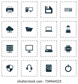 Computer Icons Set. Collection Of Earphone, Programmer, Tree And Other Elements. Also Includes Symbols Such As Start, Printer, Folder.