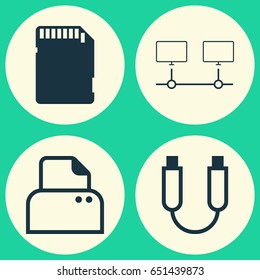 Computer Icons Set. Collection Of File Scanner, Memory Card, Portable Memory And Other Elements. Also Includes Symbols Such As Usb, Computer, Memory.