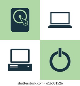 Computer Icons Set. Collection Of Hdd, Laptop, Power On And Other Elements. Also Includes Symbols Such As Laptop, Hard, Computer.