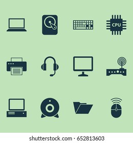 Computer Icons Set. Collection Of Hdd, Dossier, Broadcast And Other Elements. Also Includes Symbols Such As Screen, Cpu, Router.