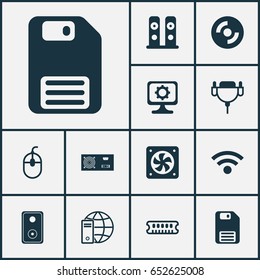 Computer Icons Set. Collection Of Internet Network, Dynamic Memory, Vga Cord And Other Elements. Also Includes Symbols Such As Cable, Audio, Wireless.