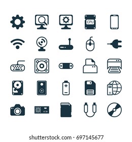 Computer Icons Set. Collection Of Internet Network, Connector, Laptop And Other Elements. Also Includes Symbols Such As Photocopy, Stereo, Camera.