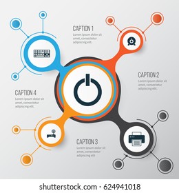 Computer Icons Set. Collection Of Keypad, Printing Machine, Router And Other Elements. Also Includes Symbols Such As Wifi, Keypad, Machine.