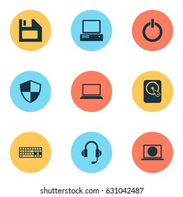 Computer Icons Set. Collection Of Keypad, Hdd, Web And Other Elements. Also Includes Symbols Such As Keypad, Defense, Microphone.