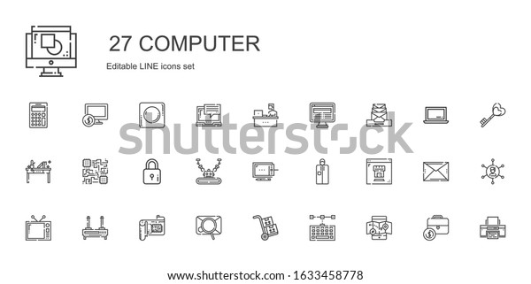 computer\
icons set. Collection of computer with mobile map, keyboard, packs,\
email, cpu, router, television, real estate, portable, graphic\
tablet. Editable and scalable computer\
icons.