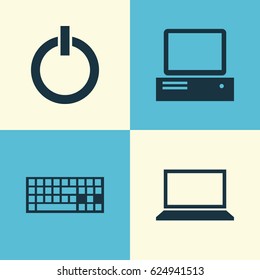 Computer Icons Set. Collection Of Monitor, Power On, Laptop And Other Elements. Also Includes Symbols Such As Keypad, Laptop, Screen.