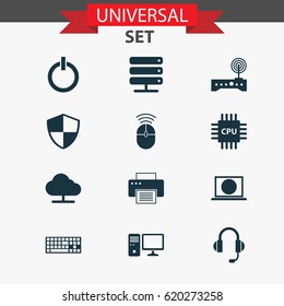 Computer Icons Set. Collection Of Motherboard, Tree, Earphone And Other Elements. Also Includes Symbols Such As Earphone, Database, Headphone.