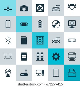 Computer Icons Set. Collection Of Music, Desktop Computer, Joystick And Other Elements. Also Includes Symbols Such As Photo, Symbol, Connection.