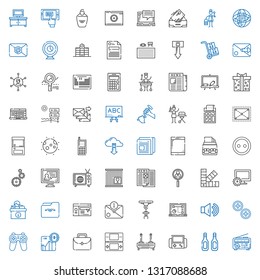 computer icons set. Collection of computer with news, additives, video games, router, console, portfolio, bitcoin, gamepad, buttons, sound. Editable and scalable computer icons.
