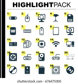 Computer Icons Set. Collection Of Radio Set, Diskette, Chip And Other Elements. Also Includes Symbols Such As Energy, Sd, Computer.