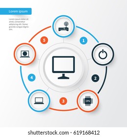 Computer Icons Set. Collection Of Router, Web, Desktop And Other Elements. Also Includes Symbols Such As Button, Internet, Desktop.