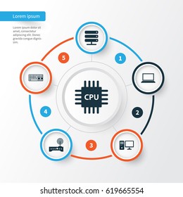 Computer Icons Set. Collection Of Router, Laptop, Database And Other Elements. Also Includes Symbols Such As Wifi, Motherboard, Keypad.