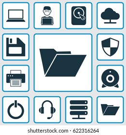 Computer Icons Set. Collection Of Tree, Broadcast, Diskette And Other Elements. Also Includes Symbols Such As Machine, Hard, Web.