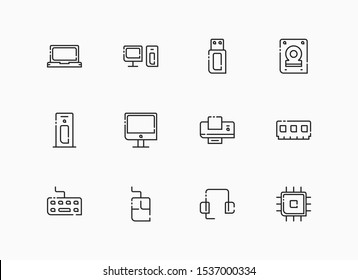 Computer icons set cut line style design. Editable vector. Easy to change color and size. You can use the icons for website, presentation slide, app, etc.