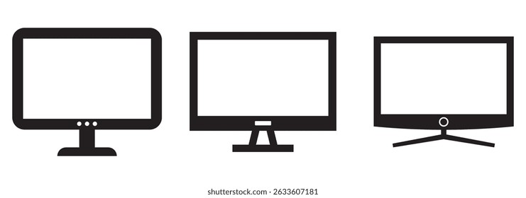 computer icons set. Electronic devices, technology, computers, mobile phones. Set of Device icon collection. Smartphone, tablet, laptop and desktop computer symbol. vector Illustration. eps 10