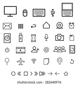 Computer icons set flat line 