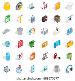 Computer icons set. Isometric style of 36 computer vector icons for web isolated on white background