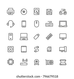 Computer icons: thin vector icon set, black and white kit
