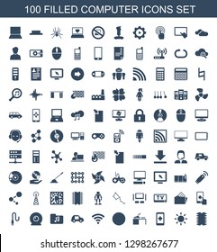 computer icons. Trendy 100 computer icons. Contain icons such as cpu, contrast, hand on smartphone, man sleeping on table, cable, wi fi, CPU in car. computer icon for web and mobile.