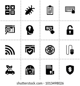 Computer icons. vector collection filled computer icons. includes symbols such as sertificate, key hole in head, keyboard, eco car, bug. use for web, mobile and ui design.