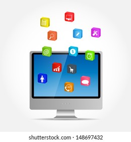 Computer with icons vector illustration
