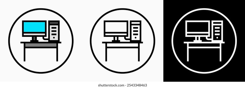 Iconos del ordenador: Ilustración vectorial de los iconos del ordenador con el fondo blanco y negro