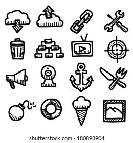 Computer icons vintage drawings set isolated on white background 