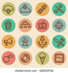Computer icons vintage drawings set isolated