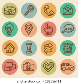 Computer icons vintage drawings set isolated