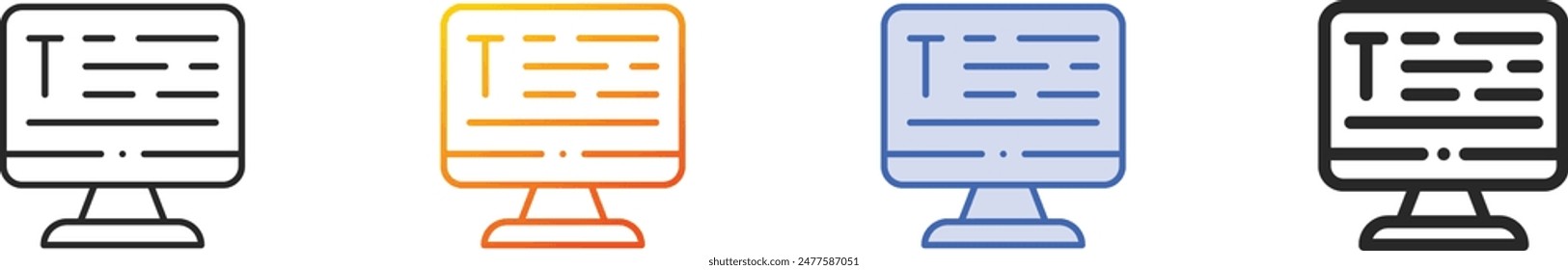 computer icon.Thin Linear, Gradient, Blue Stroke and bold Style Design Isolated On White Background