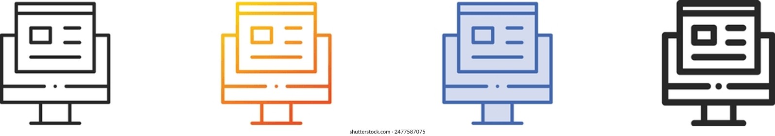 computer icon.Thin Linear, Gradient, Blue Stroke and bold Style Design Isolated On White Background