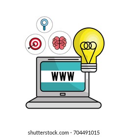 computer with idea bulb and health mental icons