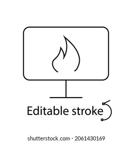 Computer ignition outline icon. TV repairs. Customizable linear contour symbol. Editable stroke. Isolated vector stock illustration