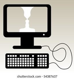 Computer illustration with faces in screen, vector