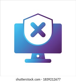 computer illustration. computer with shield and checkmark symbol. Concept of safe computing. gradient style Vector illustration, vector icon concept.