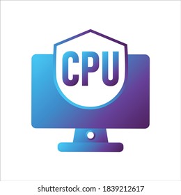 computer illustration. computer with shield and cpu symbol. Concept of safe computing. gradient style Vector illustration, vector icon concept.