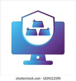 ilustración de equipo. computadora con escudo y símbolo de oro. Concepto de computación segura. estilo de degradado Ilustración vectorial, concepto de icono vector.