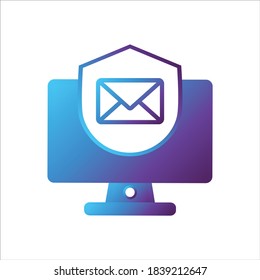 ilustración de equipo. equipo con el símbolo de escudo y correo. Concepto de computación segura. estilo de degradado Ilustración vectorial, concepto de icono vector.