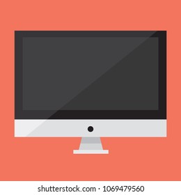 Computer  iMac concept monitor with black screen icon in flat style design, isolated on orange background,vector eps10