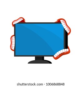 Computer is infected with viruses. Virus is biting PC. Web security concept. Vector illustration.