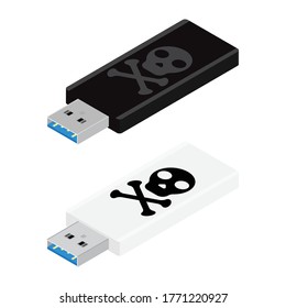 Concepto de infección por ordenador. Virus informático en tarjeta flash usb. Concepto de infección por malware peligroso. Vista isométrica