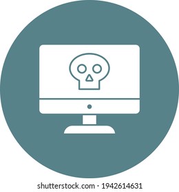 Computadora, infección, virus, imagen vectorial de icono del cráneo. También se puede usar para la ciberseguridad. Idóneo para aplicaciones web, aplicaciones móviles y medios impresos.
